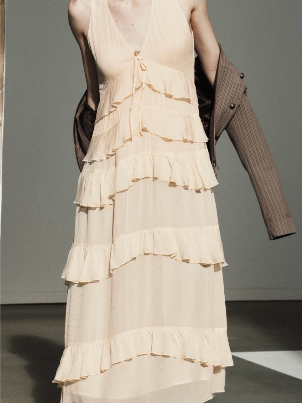 Zara Cream Tiered Ruffle Midi Dress